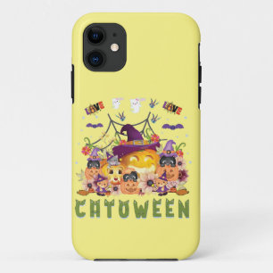 Fun Purple Hat Catoween, Cute Orange Pumpkin iPhone 11 Case