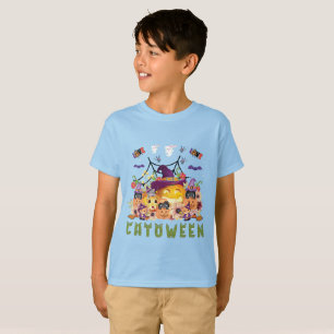 Fun Purple Hat Catoween, Cute Orange Pumpkin, Cato T-Shirt