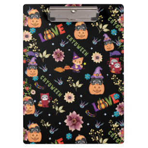 Fun Purple Hat Catoween, Cute Orange Pumpkin Clipboard