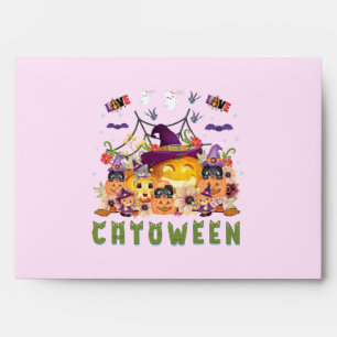 Fun Purple Hat Catoween, Cute Orange Pumpkin Envelope