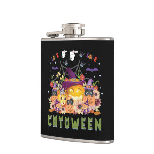 Fun Purple Hat Catoween, Cute Orange Pumpkin Hip Flask