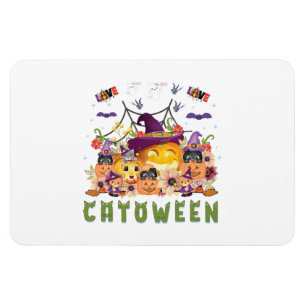 Fun Purple Hat Catoween, Cute Orange Pumpkin Magnet