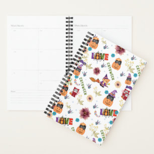 Fun Purple Hat Catoween, Cute Orange Pumpkin Planner
