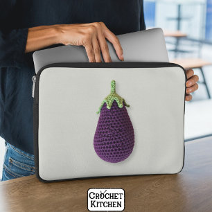 Fun Purple Modern Minimal Crochet Eggplant   Laptop Sleeve