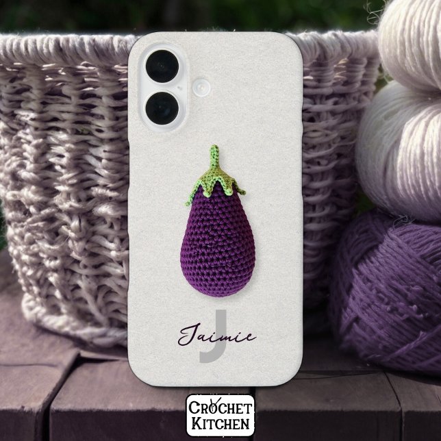 Fun Purple Modern Minimal Crochet Eggplant Name  Case-Mate iPhone Case (Creator Uploaded)