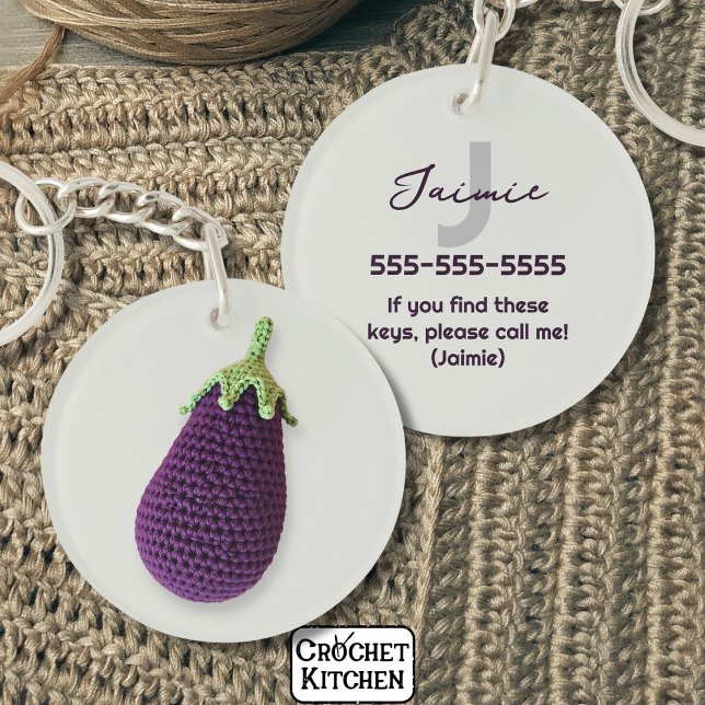 Fun Purple Modern Minimal Crochet Eggplant Name  Key Ring (Creator Uploaded)