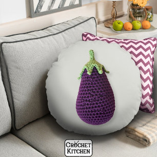 Fun Purple Modern Minimal Crochet Eggplant   Round Cushion