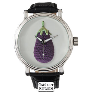 Fun Purple Modern Minimal Crochet Eggplant   Watch