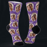 Fun Purple Newlyweds Photo Pattern Socks<br><div class="desc">These fun purple newlyweds photo pattern wedding dress or casual socks feature the couple's photo and white hearts in an offset pattern and their names and wedding date! These are perfect for the groom as he walks down the aisle, as a gift for the bride, as a bridal party favour,...</div>