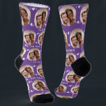 Fun Purple Newlyweds Photo Pattern Socks<br><div class="desc">These fun purple newlyweds photo pattern wedding dress or casual socks feature the couple's photo and white hearts in an offset pattern and their names and wedding date! These are perfect for the groom as he walks down the aisle, as a gift for the bride, as a bridal party favour,...</div>