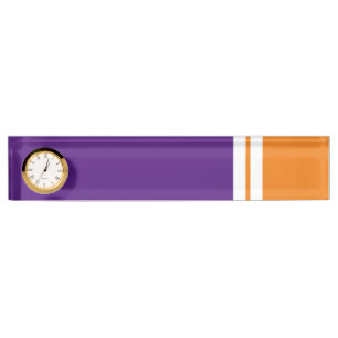 Fun Purple Orange Twin White Racing Stripes Clock Nameplate