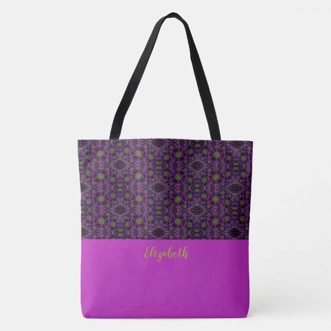 Fun Purple Pattern Monogrammed Tote Bag (Front)
