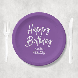 Fun Purple Personalised Happy Birthday Party Paper Plate