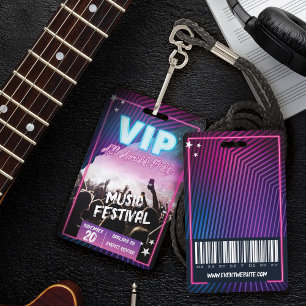 Fun Purple Pink Neon VIP All Access Pass Concert ID Badge