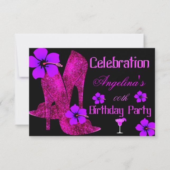 FUN Purple Pink Tropical Birthday Party Invitation (Front)