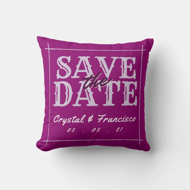 Fun Purple Save The Date Cushion (Front)