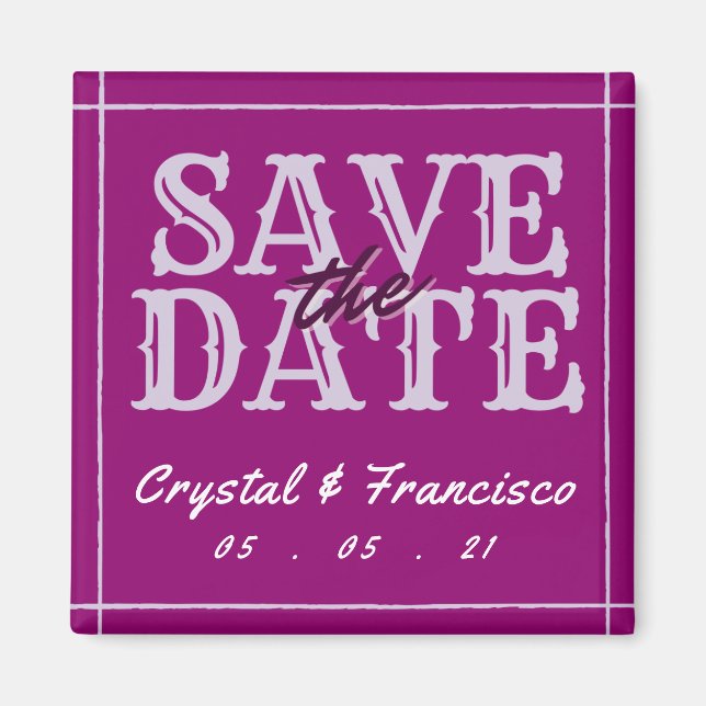 Fun Purple Save The Date Magnet (Front)