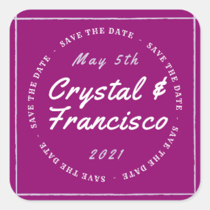 Fun Purple Save The Date Square Sticker