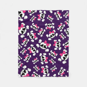 Fun purple skulls and bows fleece blanket