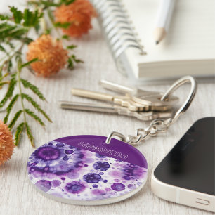 Fun Purple Violet Pink Batik Circles Art Pattern Key Ring