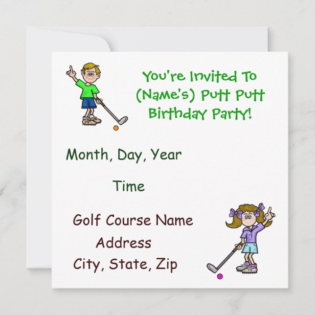 Fun Putt Putt Golf Birthday Party Invitations (Front)