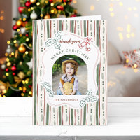 Fun Quirky Christmas Doodle Floral Stripes Photo