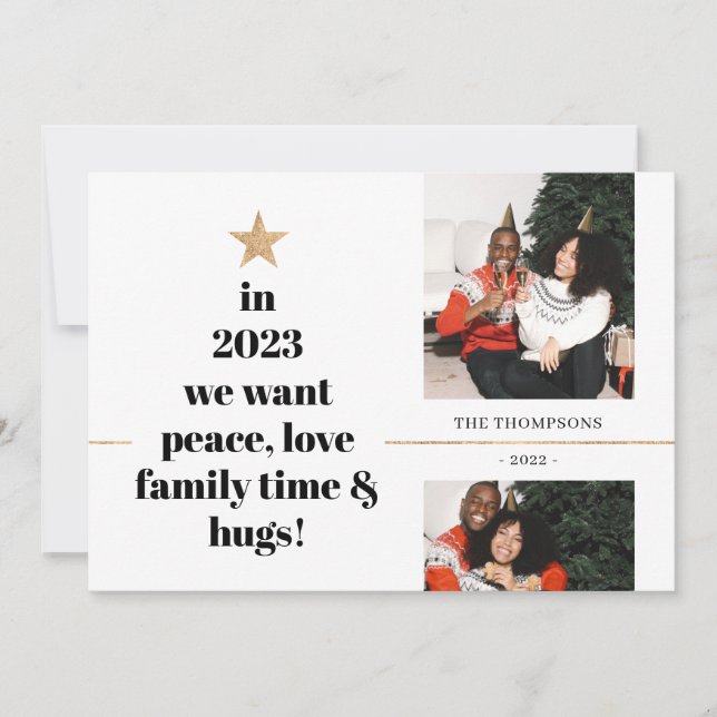 Fun Quote Family Photo Minimalist Gold Glitter  Holiday Card (Front)