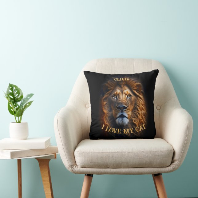 Fun Quote "I Love My Cat" Custom Name Throw Pillow (Chair)