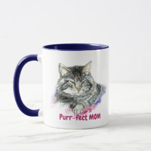 Fun Quote Purrr-fect Mum Watercolor Cat Mug