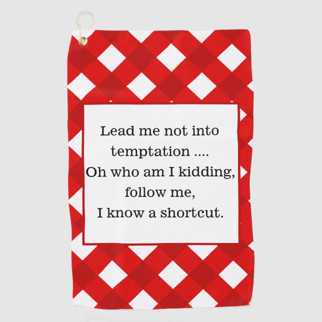 Fun Quote Red Gingham Modern Golf Towel (Front)