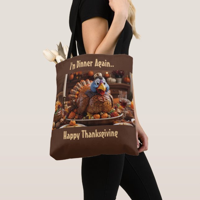 Fun Quote Thanksgiving Tote Bag With Custom Text (Close Up)