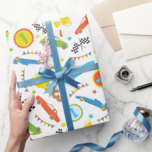 Fun Race car pattern boys party wrapping paper