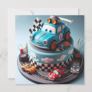 FUN RACE CAR THEMED BIRTHDAY CAKE INVITATION