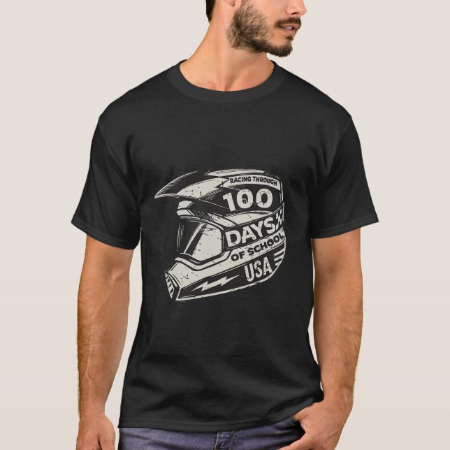 Fun Racing Through 100 Days of School - Race Helme T-Shirt (Front)