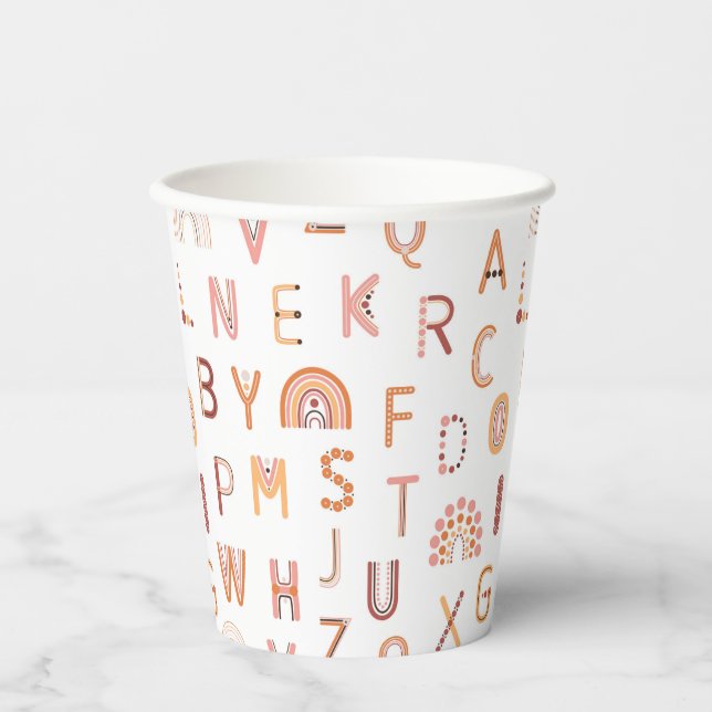 Fun Rainbow Alphabet Pattern Paper Cups (Front)