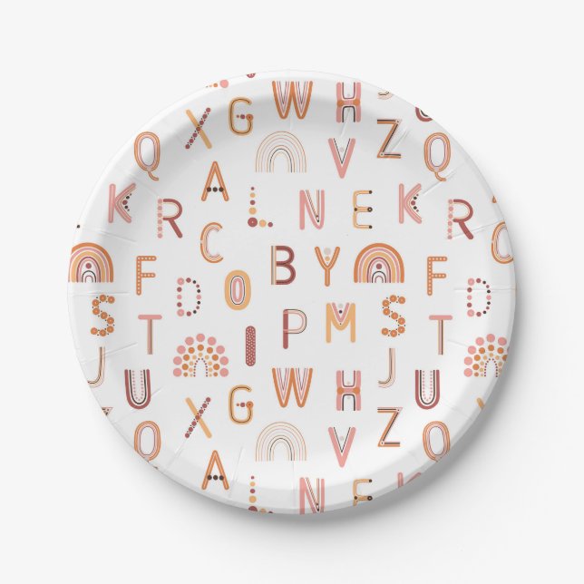 Fun Rainbow Alphabet Pattern Paper Plate (Front)