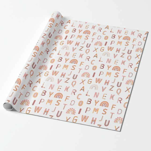 Fun Rainbow Alphabet Pattern Wrapping Paper (Unrolled)