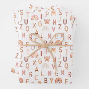 Fun Rainbow Alphabet Pattern Wrapping Paper Sheet