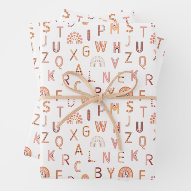 Fun Rainbow Alphabet Pattern Wrapping Paper Sheet (In situ)
