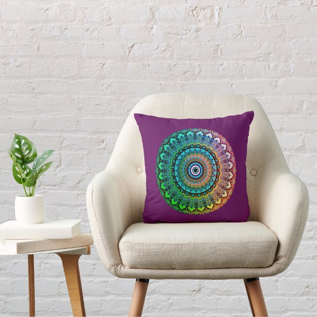 Fun Rainbow and Hearts Mandala on Eggplant Cushion (Creator Uploaded)