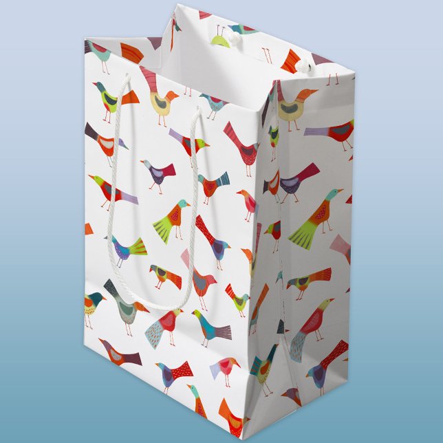 Fun Rainbow Bird Medium Gift Bag (Fun rainbow bird pattern gift bag)