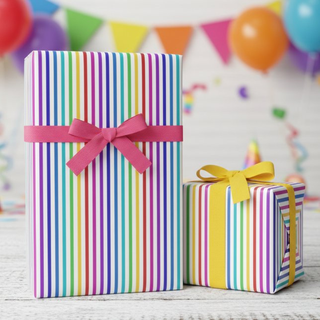 Fun Rainbow Colors Striped Wrapping Paper (Fun Rainbow Stripes Wrapping Paper for Kids Birthday. Modern & Simple Thin Lines with Bright Colors)