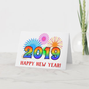 Fun, Rainbow Colours 2019 + "HAPPY NEW YEAR!" Holiday Card