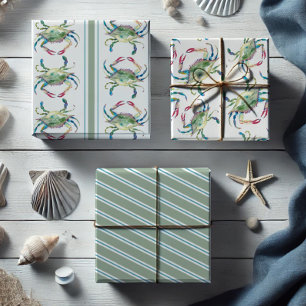 Fun Rainbow Crab and Stripes Watercolor Wrapping Paper Sheet