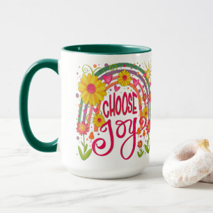  Fun Rainbow Floral Choose Joy Inspirivity Mug