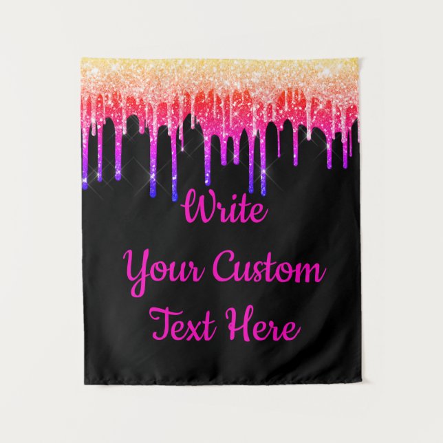 Fun Rainbow Glitter Birthday Photo Booth Backdrop Tapestry (Front)