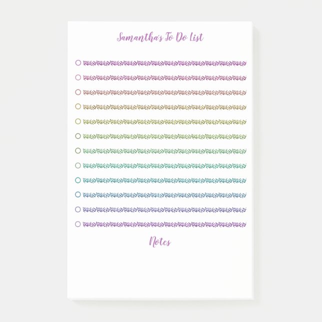 Fun Rainbow Glitter Lined To Do List Personalised  Post-it Notes (Front)