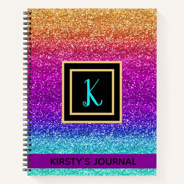 Fun Rainbow Gradient Glitter Luxury Journal (Front)