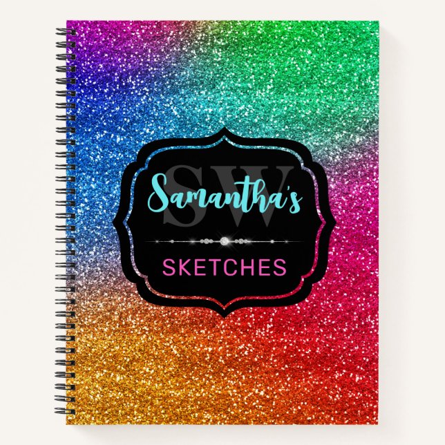 Fun Rainbow Gradient Monogram Sketchbook Notebook (Front)