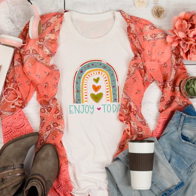 Fun Rainbow Hearts Enjoy Today Inspirivity  T-Shirt (Creator Uploaded)